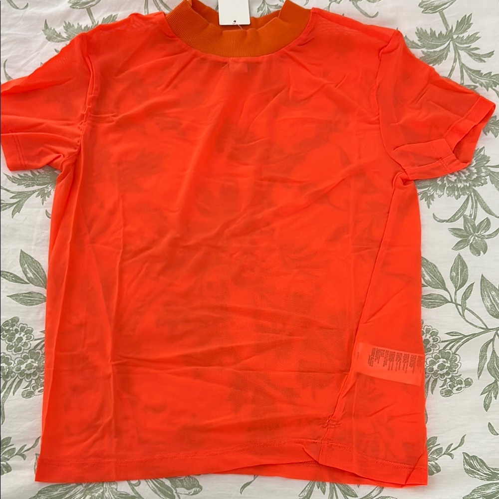Vibrant Sheer Orange Crew Neck Top from Urban Outfitters.